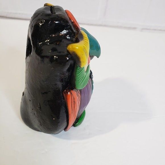 Cool Vintage Aztec Owl with Tie Whistle Black Pottery 4" Red Eyes Folk Art Decor - Picture 5 of 11
